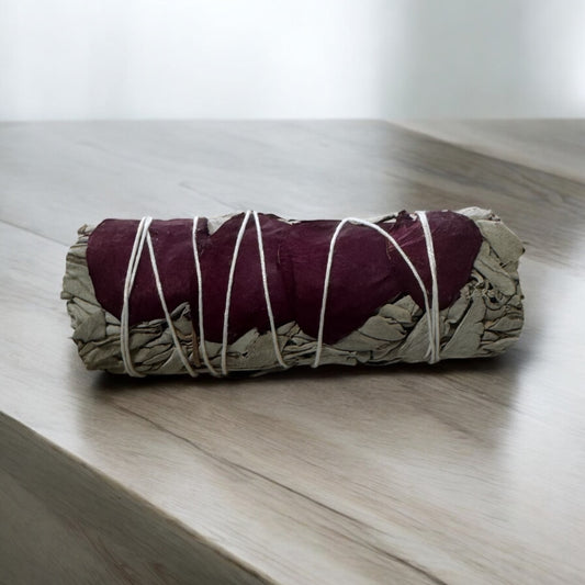 White Sage W/ Dried Rose Petals Smoke Cleanse