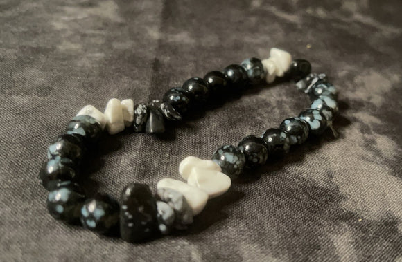 Black Snowflake Obsidian and Howlite Bracelet