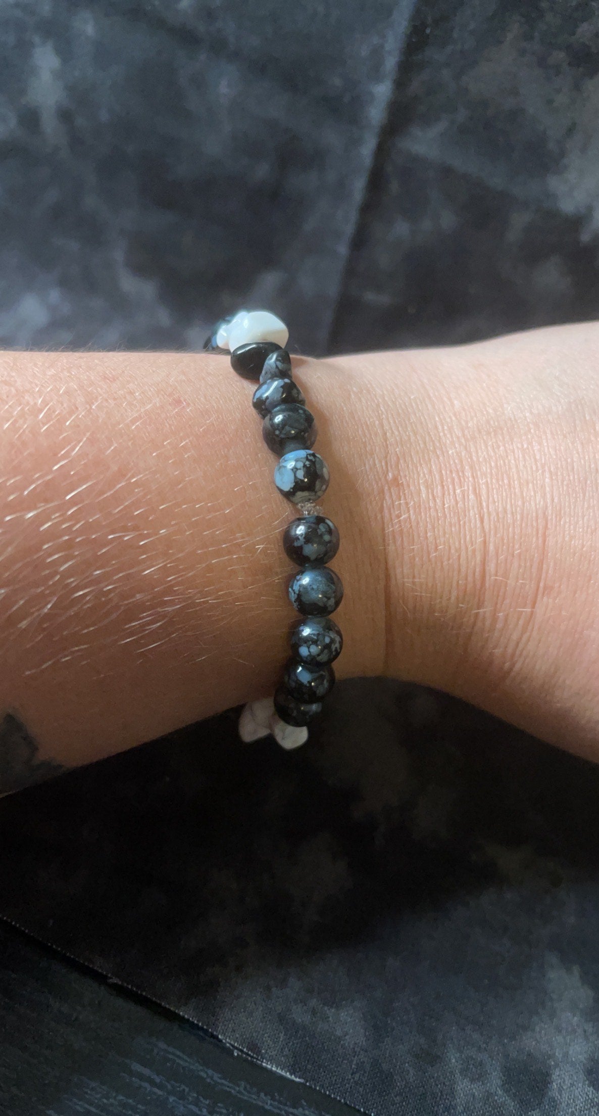 Black Snowflake Obsidian and Howlite Bracelet